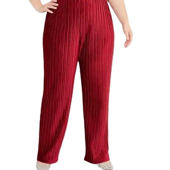 SALE! ALFANI 𝅺Luxe Ruby Red Wide Leg Ribbed Knit Pull-on Slinky Pants 0X 12W NEW - Picture 1 of 9